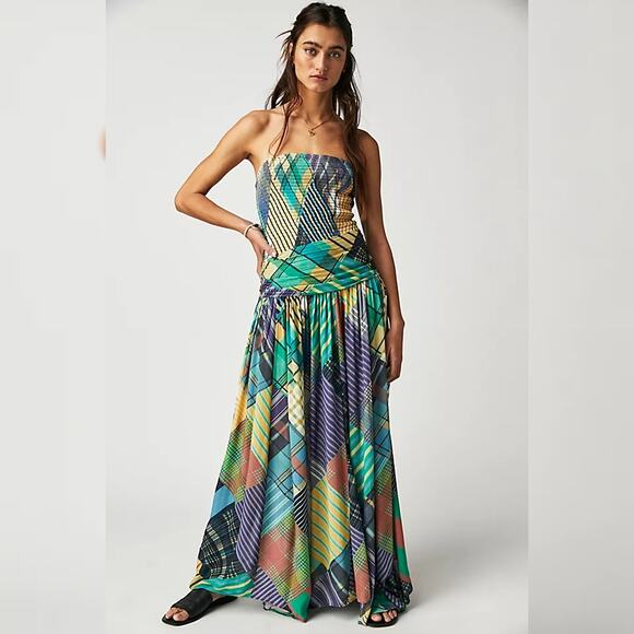 Free People Samara Smocked Maxi Dress - Light Combo - Size Small - Picture 2 of 12
